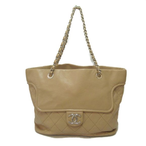 Chanel Chain Shoulder Bag Calf Cowhide Beige - Picture 1 of 6